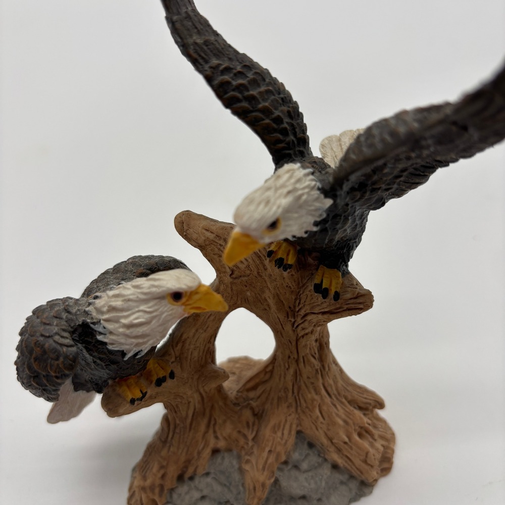 Resin Eagle‎ Figurine Two Bald Eagles Perched on Tree Branch Collectible Decor - Picture 2 of 5
